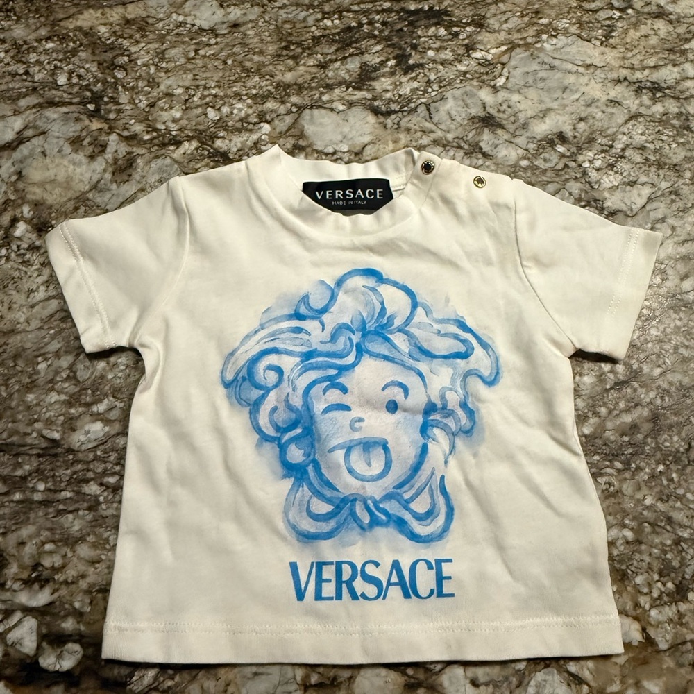 Versace Kids White and Blue Graphic Tee